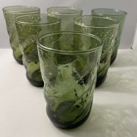 6 Vintage Imperial Crinkled #851 Tumbler Water Glasses, Bead (Avocado) Green HTF - Picture 2 of 7